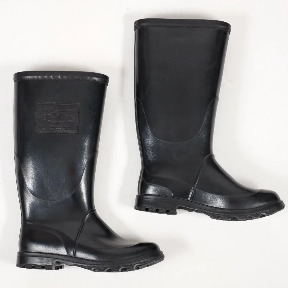 Ralph Lauren Purple Label 43 / 9 Rain Boots Black Rubber Leather